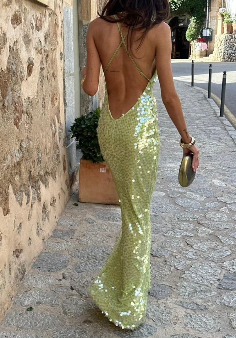 Long green sequin dress