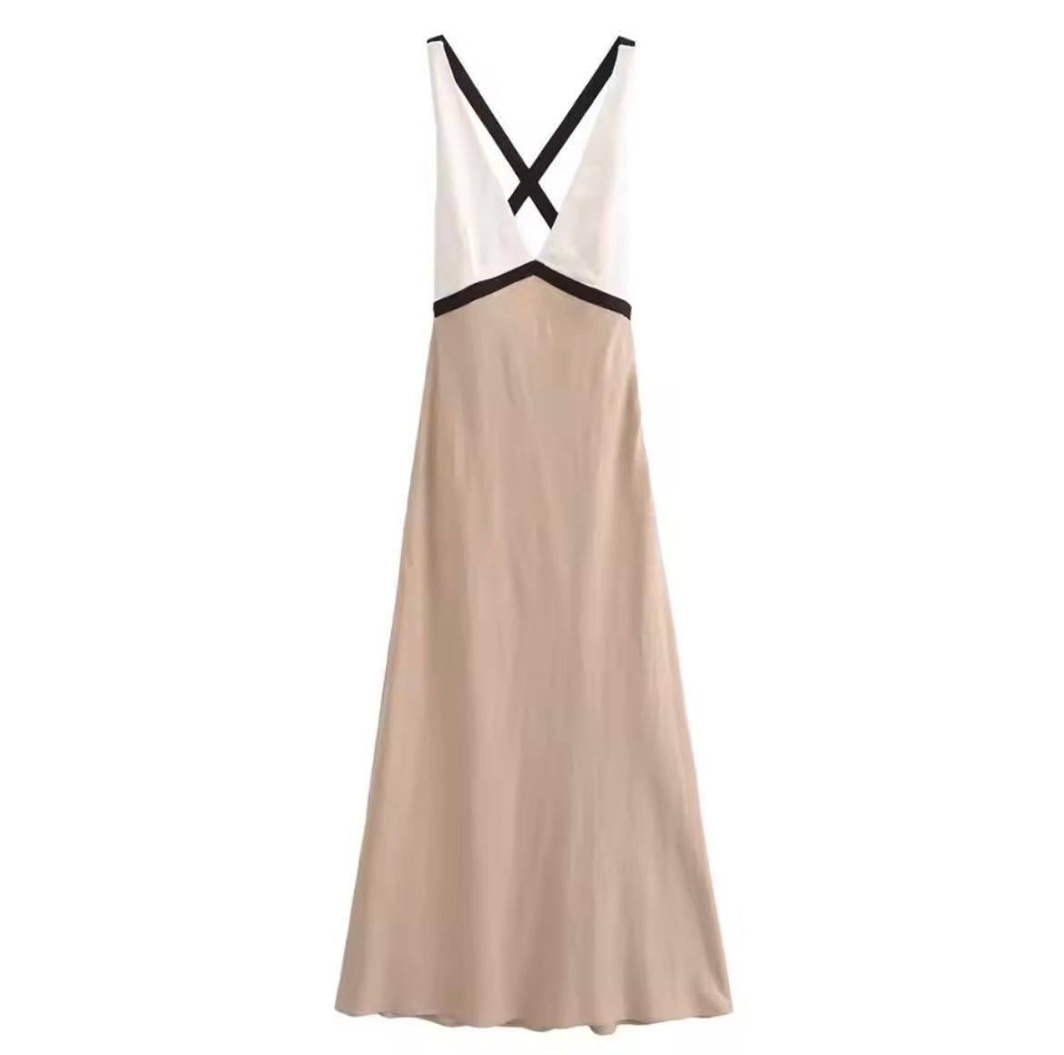 Long dress with V-neckline