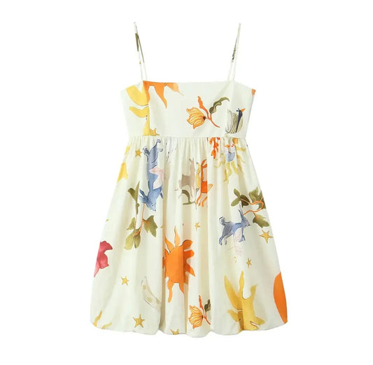 Short dress with floral print for summer