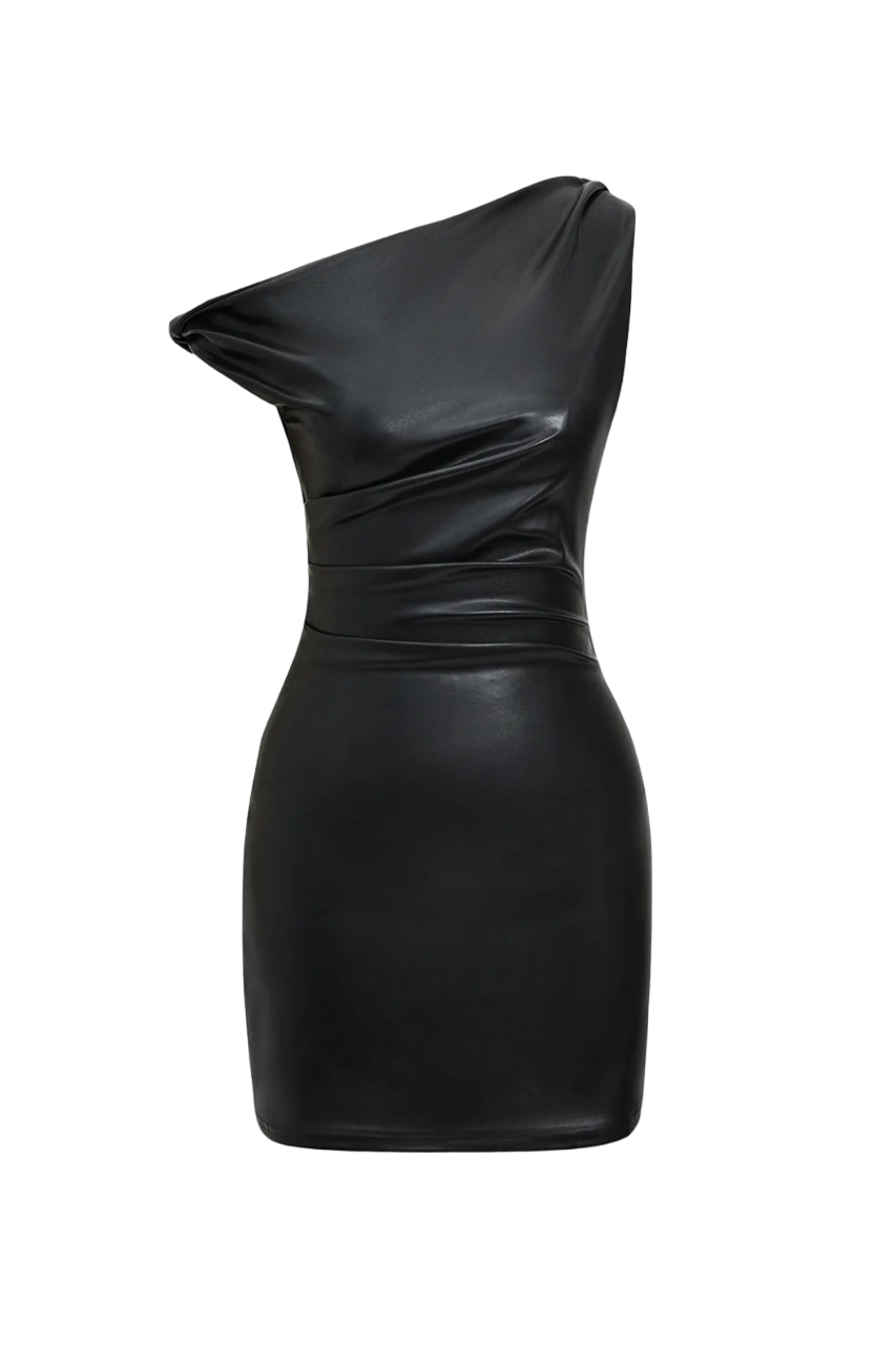 Short sleeveless leather dress