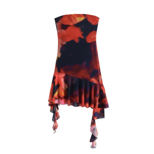 Silk mesh dress with print