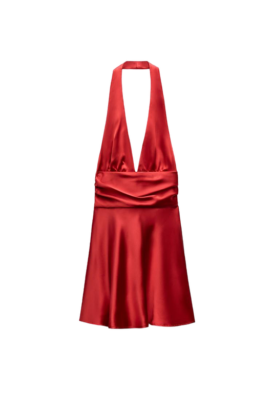 Short red satin dress