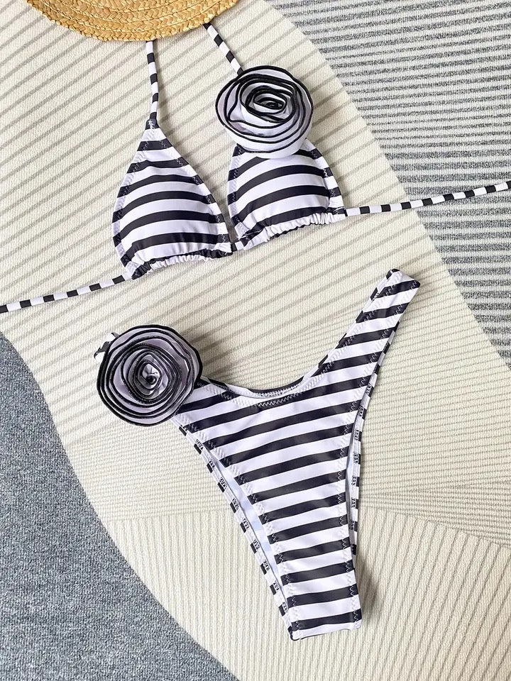 Sailor style striped triangle bikini