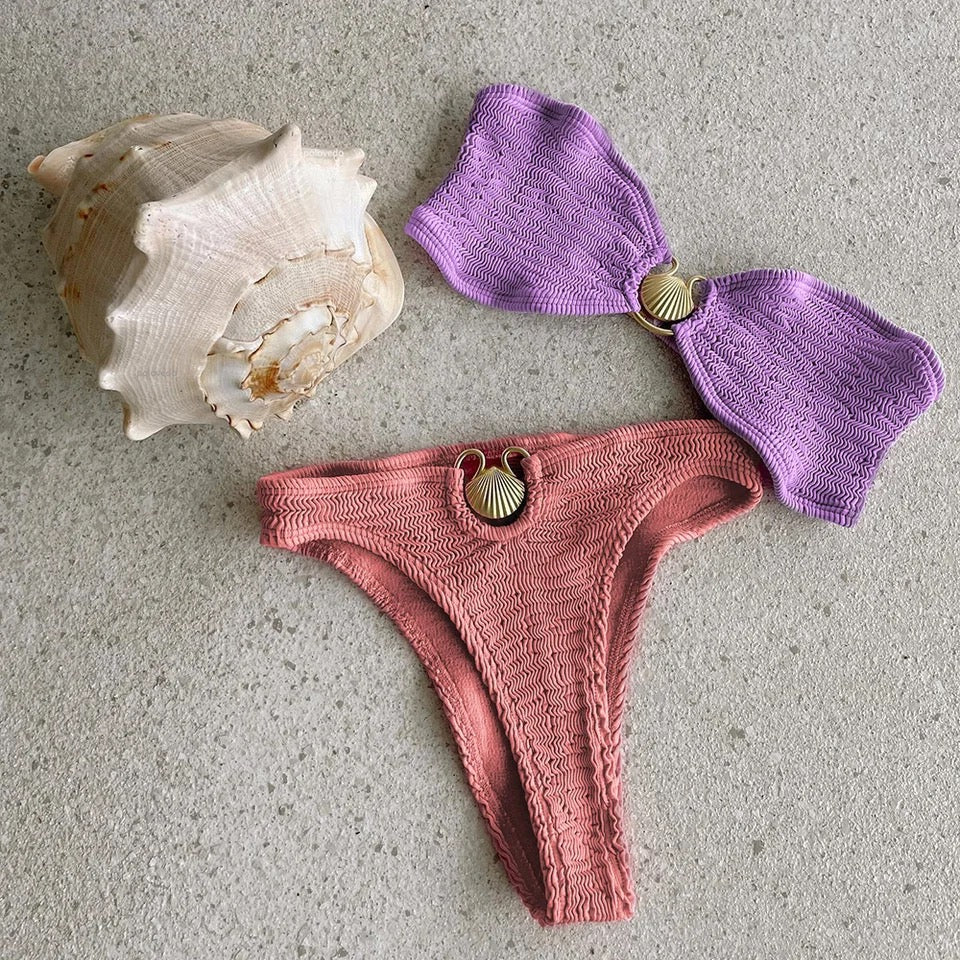 Bandeau bikini with shells